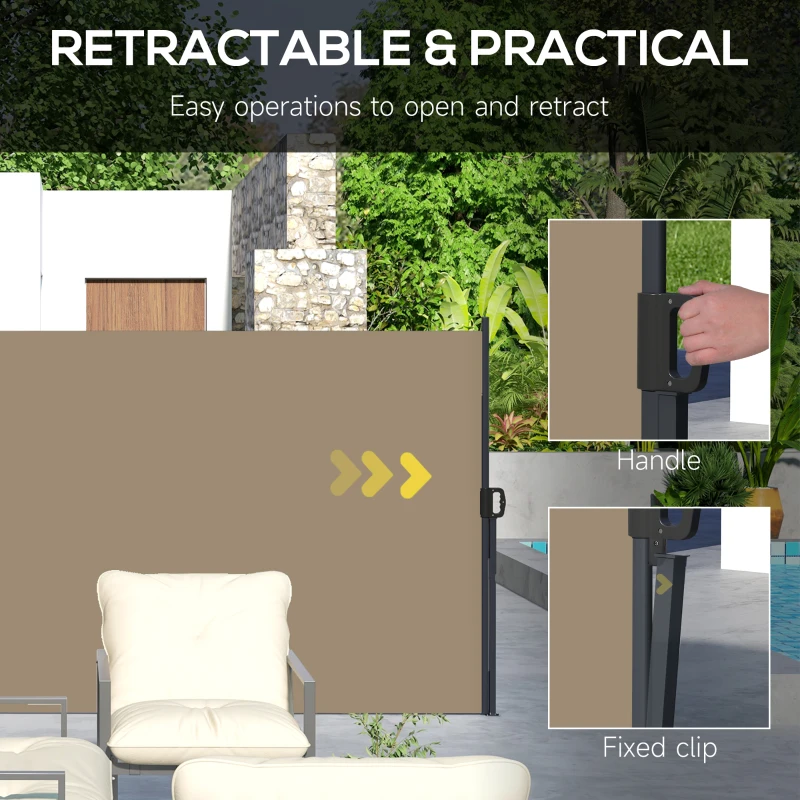 Best Retractable Side Awning, Outdoor Privacy Screen for Garden, Hot Tub, Balcony, Terrace, Pool, 400 x 160cm, Khaki - Image 5