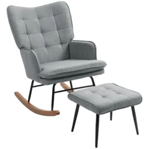 Best Linen-Look Rocking Chair and Ottoman Set - Grey
