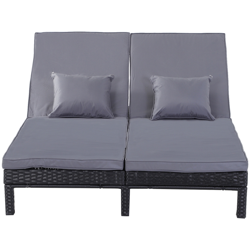 Best 2 Seater Rattan Lounger Adjustable Double Chaise Chair Loveseat w/ Cushion Black - Image 11