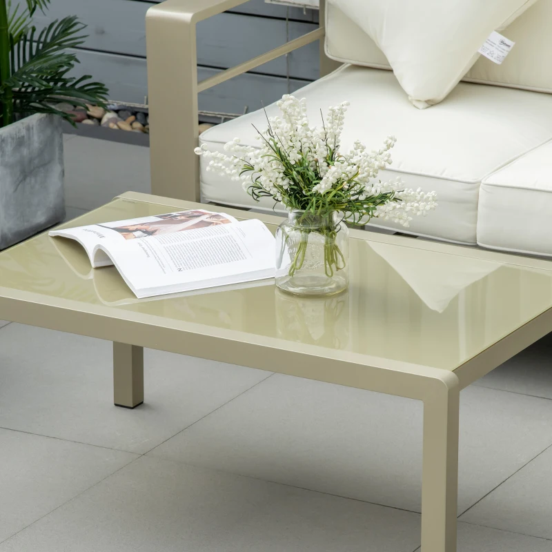 Best 4 Pieces Outdoor Garden Furniture Set, Aluminium Frame Backyard Furniture w/ Thick Padded Cushioned Loveseat, 2 Chairs, and Glass Top Table, Champagne Gold - Image 7