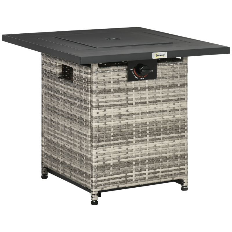 Best Outdoor PE Rattan Gas Fire Pit Table, Patio Square Propane Heater with Rain Cover, Mesh Lid and Lava Stone, 40,000 BTU, Mixed Grey - Image 11