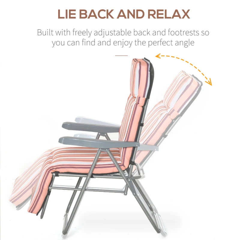 Best Reclining Garden Chair Set of 2, 5-Level Adjustable Zero Gravity Chairs with Cushions, Folding Sun Lounger Garden Recliner Chairs with Armrests for Outdoor, Patio, Orange Stripe - Image 4