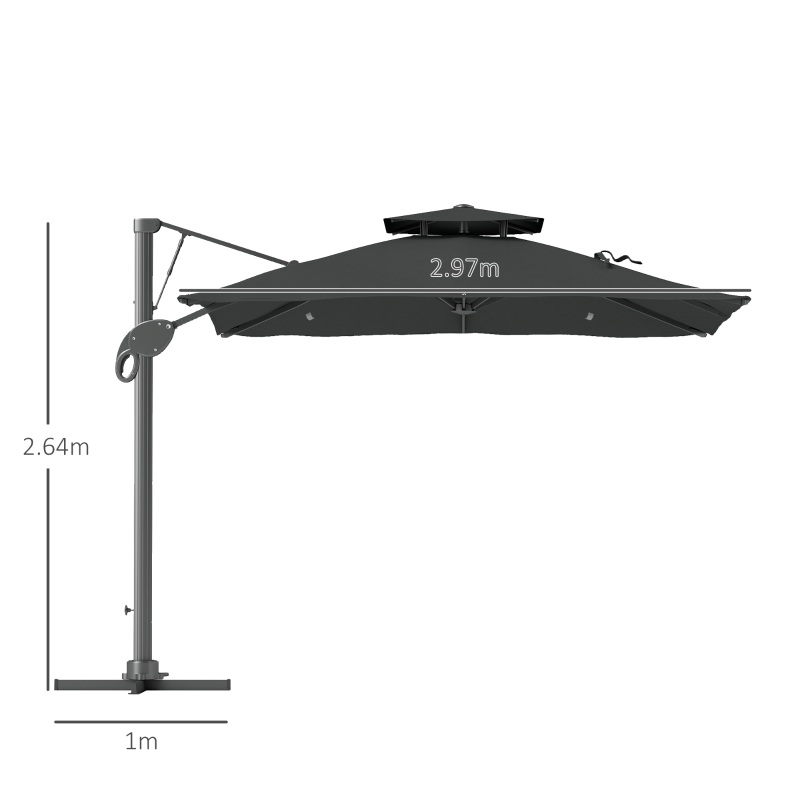 Best 3m Thick Fabric Cantilever Garden Parasol, with Cross Base - Grey - Image 3