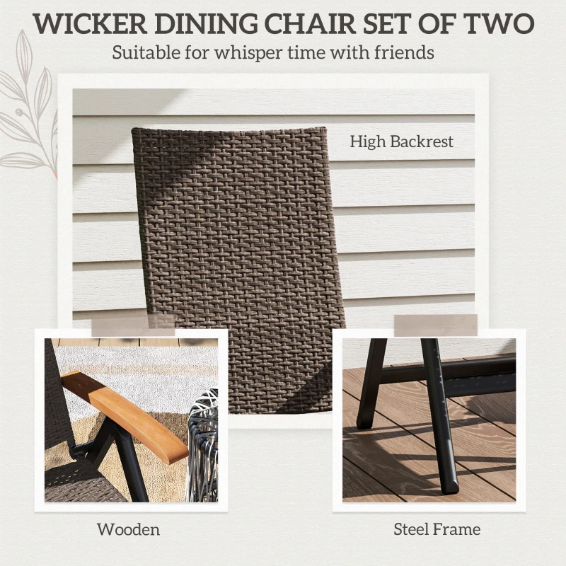 Best 2 Pieces Outdoor Foldable Dining Chair with Armrests, High Backrest, for Garden, Camping, Balcony, Brown - Image 4