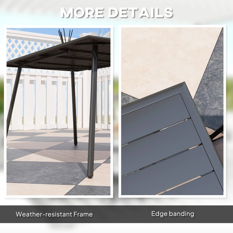 Best Rectangle Garden Table with Slat Top, Steel Frame, Outdoor Table for 6 Person, 150 x 80 x 74 cm, Black - Image 6