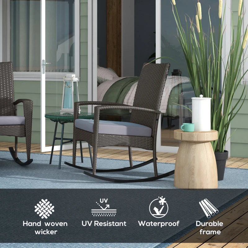 Best Outdoor PE Rattan Rocking Chair Set of 2, Garden Rocking Chair Set with Armrest and Cushion, Grey - Image 4