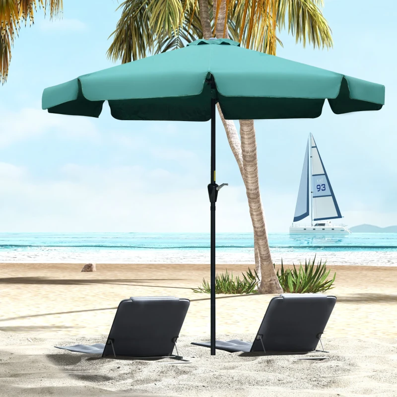 Best 2.7m Patio Parasol Garden Umbrellas Outdoor Sun Shade Table Umbrella with Tilt, Crank, 8 Ribs, Ruffles, Green - Image 2