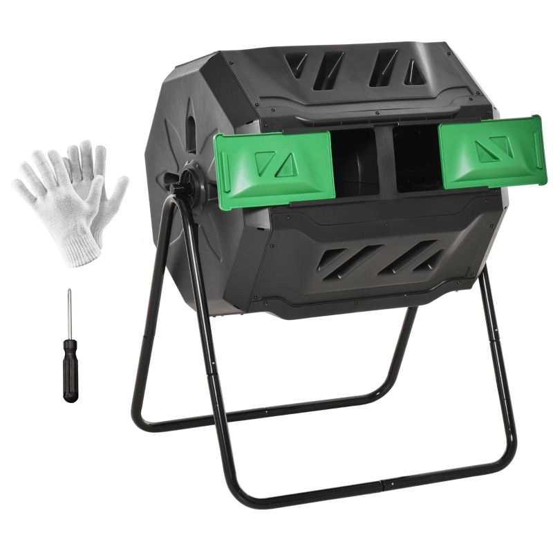 Best 160L 360° Rotating Dual Chamber Composter - Black - Image 10