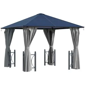 Best 3 x 3(m) Hardtop Gazebo Canopy with Polycarbonate Roof, Steel & Aluminium Frame, Garden Pavilion with Mosquito Netting and Curtains, Black