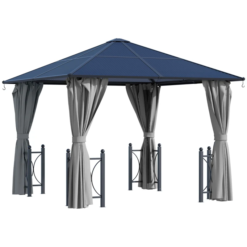 Best 3 x 3(m) Hardtop Gazebo Canopy with Polycarbonate Roof, Steel & Aluminium Frame, Garden Pavilion with Mosquito Netting and Curtains, Black