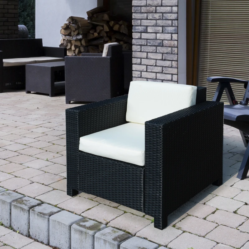 Best Single Seater Rattan Chair Sofa with 10 cm Thick Padded Cushion, All-Weather PE Wicker Weave Garden Armchair with Armrests, Black - Image 2