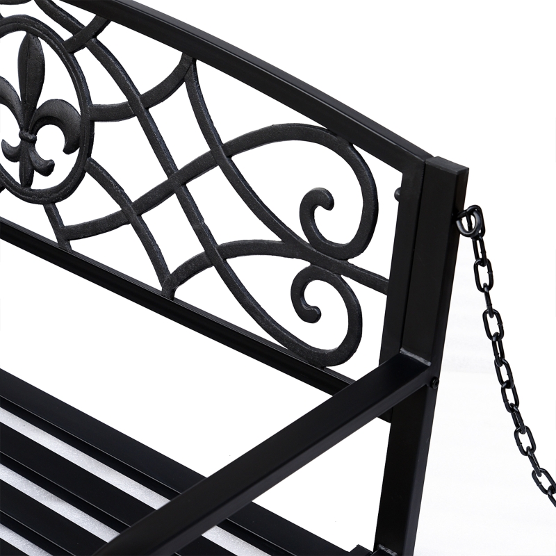 2 Seater Swing Seat Bench, Metal Garden Swing Chair with Chains, Weather Resistant, for the Patio, Yard, Deck and Yard, Black - Image 9