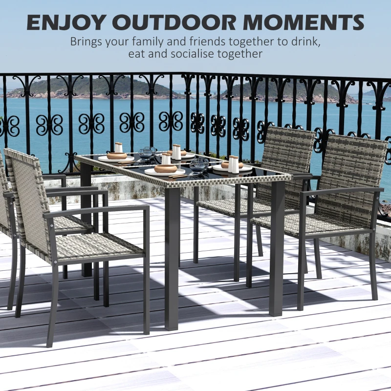 Best Outdoor Dining Set 5 Pieces Patio Conservatory with Tempered Glass Tabletop,4 Dining Chairs - Mixed Grey - Image 4