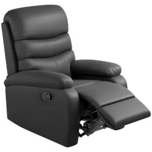 Best PU Leather Reclining Chair, Manual Recliner Chair with Padded Armrests, Retractable Footrest and Wood Frame, Black
