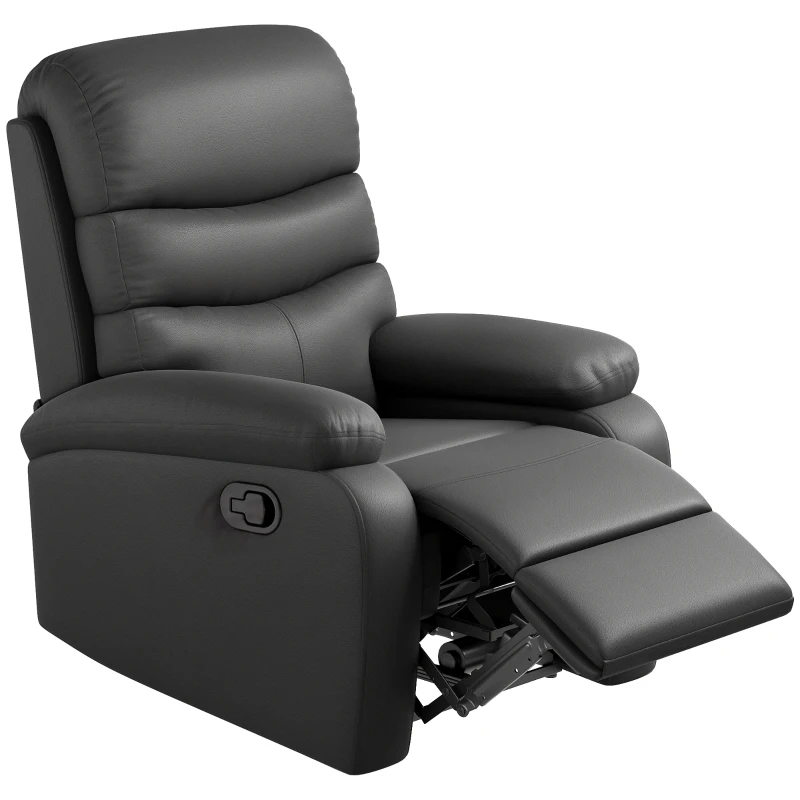 Best PU Leather Reclining Chair, Manual Recliner Chair with Padded Armrests, Retractable Footrest and Wood Frame, Black