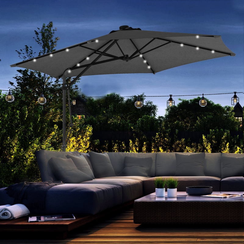 Best 3m LED Parasol Umbrella, with Base and Cover - Grey - Image 10