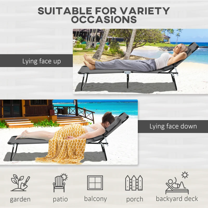 Best Outdoor Folding Sun Lounger Set of 2 with Face Hole, 4 Level Adjustable Backrest Reclining Garden Lounger, Garden Recliner Sunbed with 600 D Oxford Cloth Seat and Pillow for Beach, Dark Grey - Image 5