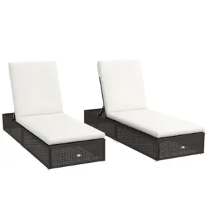 Best Set of Two Rattan Sun Loungers, with Reclining Backs - Brown/Cream