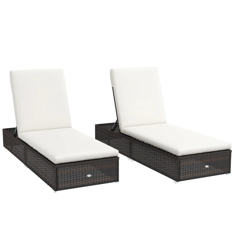 Best Set of Two Rattan Sun Loungers, with Reclining Backs - Brown/Cream