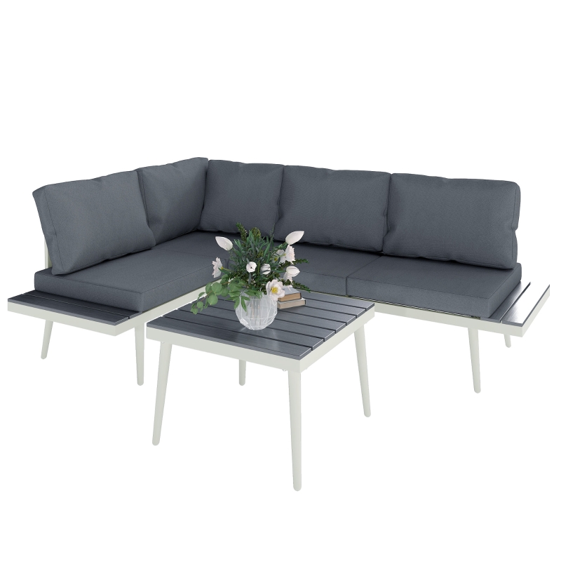 Best 3 Piece Garden Furniture Set with 5-Level Adjustable Lounger, L Shaped Garden Corner Sofa with Cushions, Mesh Seat, Slatted Wood-Grain Table, Outdoor Furniture Set for Conservatory, Grey - Image 10