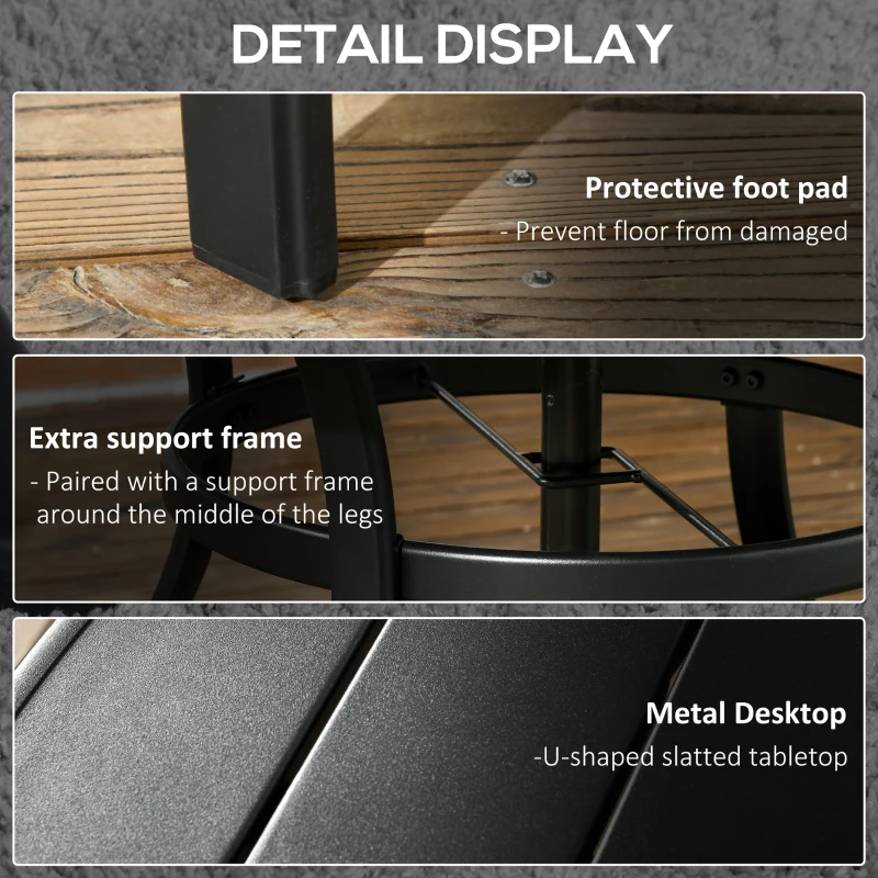 Best Garden Table with Parasol Hole, Outdoor Dining Garden Table for Four Persons, Round Patio Table with Slatted Metal Top, Black - Image 6