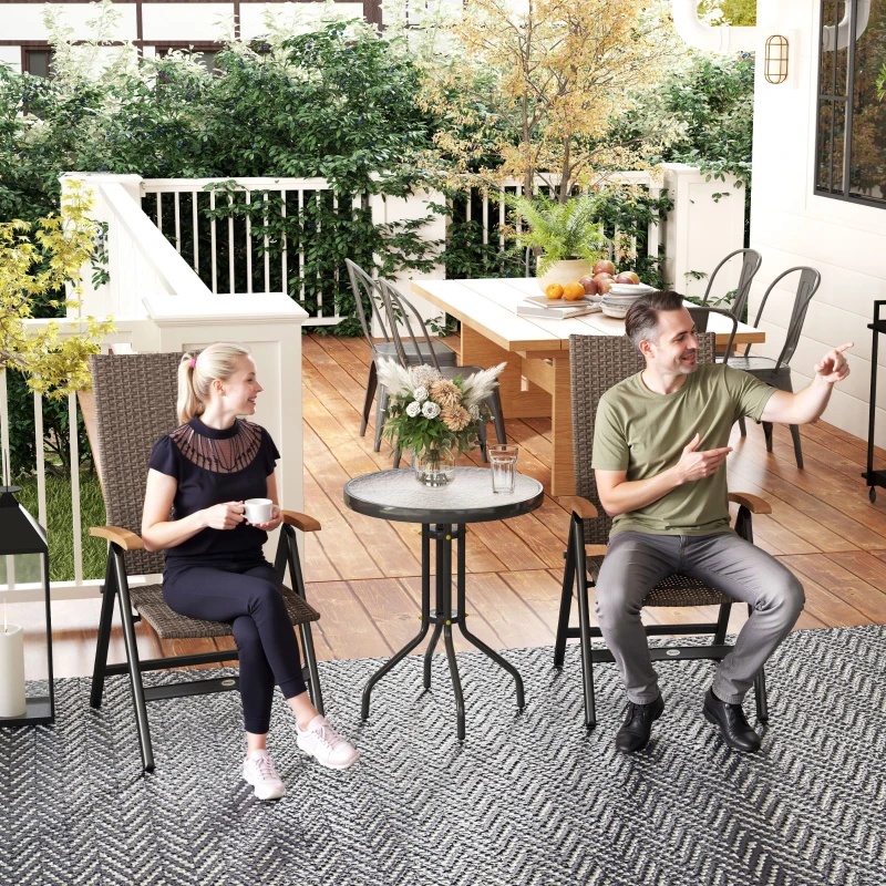 Best 2 Pieces Outdoor Foldable Dining Chair with Armrests, High Backrest, for Garden, Camping, Balcony, Brown - Image 2