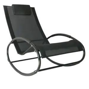 Best Rocking Chair Sun Lounger Recliner Rocker Texteline Fabric Patio Garden Relaxer with Pillow, Black