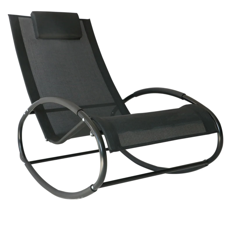Best Rocking Chair Sun Lounger Recliner Rocker Texteline Fabric Patio Garden Relaxer with Pillow, Black