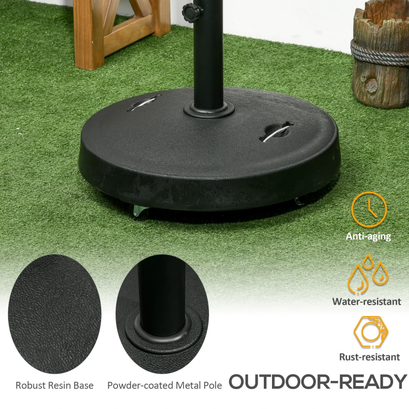 Best 23.5kg Resin Garden Parasol Base with Wheels and Retractable Handles, Round Outdoor Market Umbrella Stand Weight for Poles of Φ38mm to Φ48mm, Black - Image 6