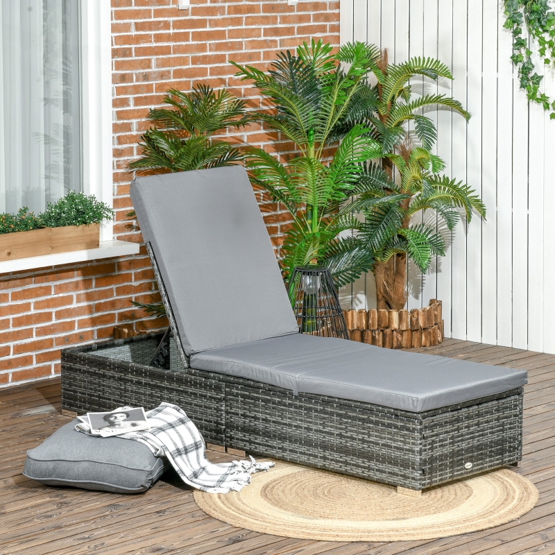 Best PE Rattan Sun Lounger, Five-level Adjustable Recliner Bed Chair with Soft Padded Cushion for Patio, Garden, Mixed Grey - Image 10