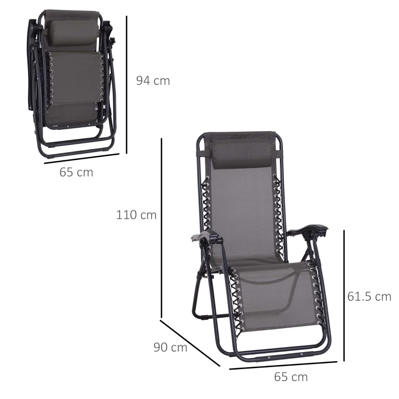 Best Zero Gravity Chair Metal Frame Texteline Armchair Outdoor Folding and Reclining Sun Lounger with Head Pillow for Patio Decking Gardens Camping, Grey - Image 3