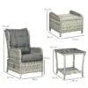 Best 5 Pieces Rattan Bistro Set with Adjustable Back, Reclining Wicker Balcony Furniture with Cushions, Glass Top Coffee Table and Footstools, Outdoor Table and Chairs, Grey - Image 3
