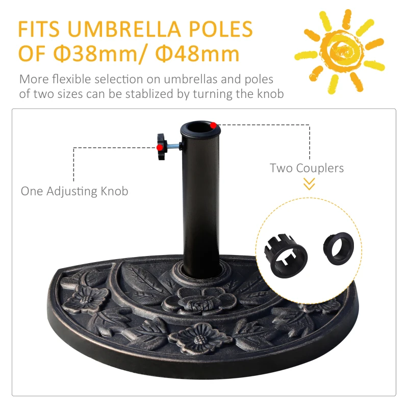 Best 9kg Resin Parasol Base, Half Round Umbrella Stand with Floral Design for Garden, Outdoor, Suitable Umbrella Rod: Φ3.8cm, Φ4.8cm, Bronze Tone - Image 6