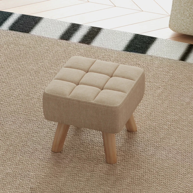 Best Linen-Look Square Padded Footstool - Brown - Image 7