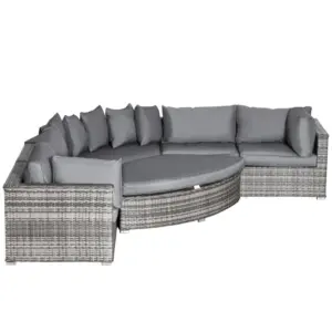 Best 6 Pieces Outdoor PE Rattan Wicker Sofa Set with 10cm Thick Padded Cushionsand Half Round Patio Conversation Furniture Set with Angled Corner Designand Ottomansand and Back Pillows, Grey