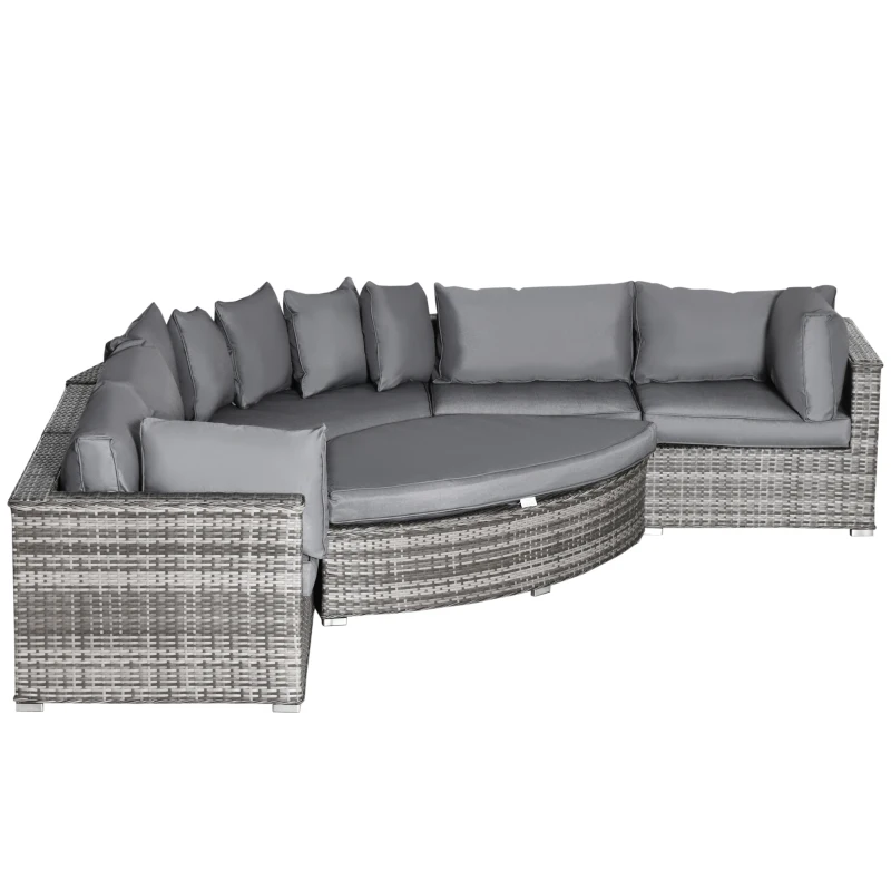 Best 6 Pieces Outdoor PE Rattan Wicker Sofa Set with 10cm Thick Padded Cushionsand Half Round Patio Conversation Furniture Set with Angled Corner Designand Ottomansand and Back Pillows, Grey
