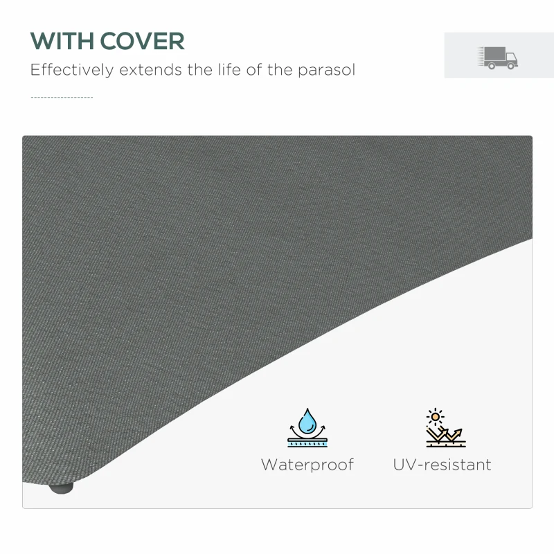 Best 3m LED Parasol Umbrella, with Base and Cover - Grey - Image 7