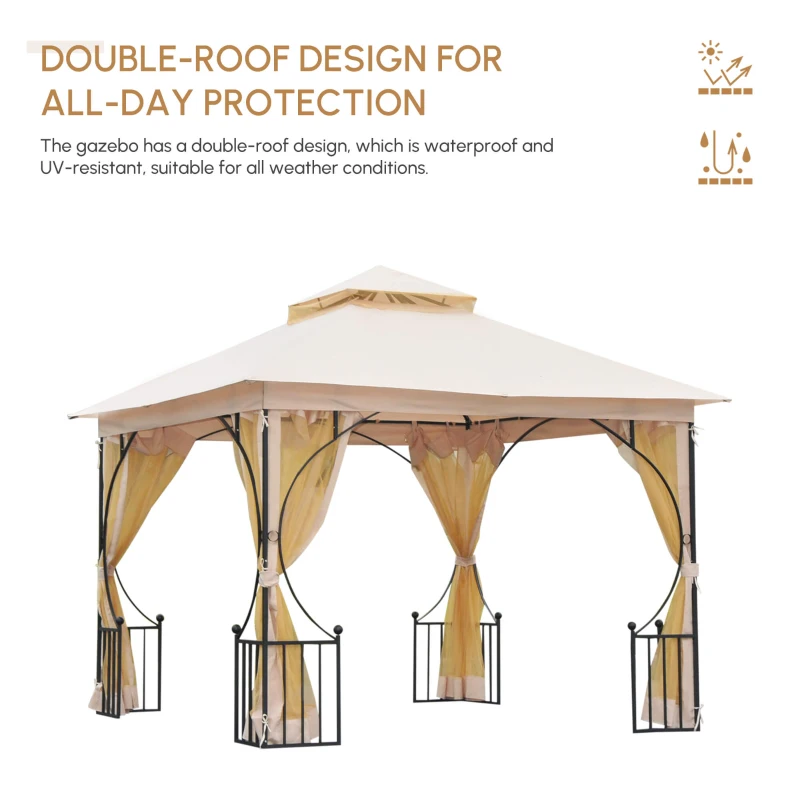 Best 3 x 3(m) Garden Gazebo Patio Party Tent Shelter Outdoor Canopy Double Tier Sun Shade Metal Frame Netting, Beige - Image 7