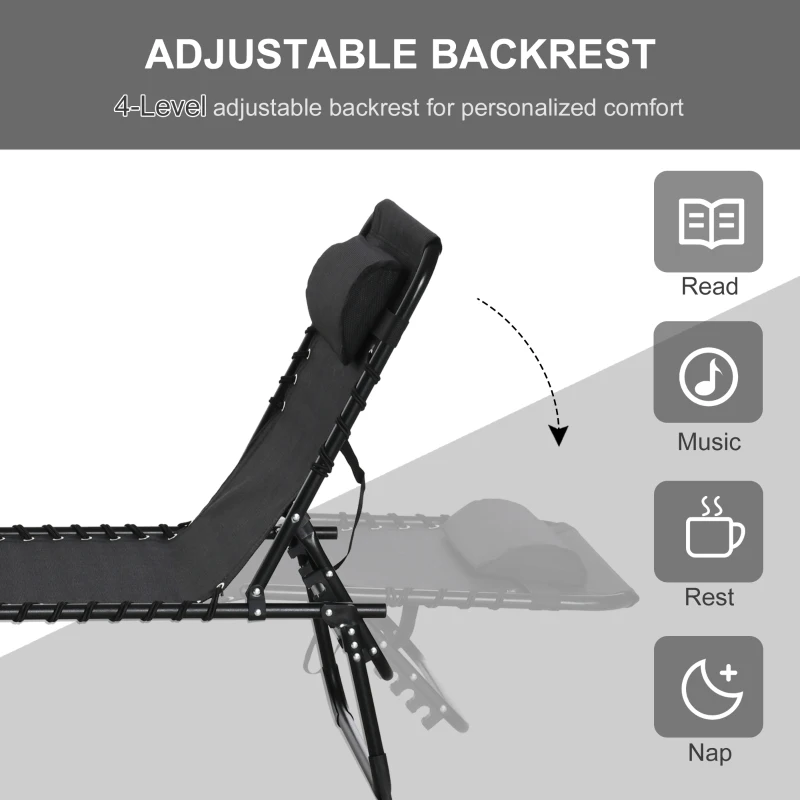 Best Foldable Sun Lounger, Outdoor 4 Level Adjustable Backrest Reclining Chaise Chair, Steel Frame Recliner Chair for Camping, Hiking, Black - Image 4