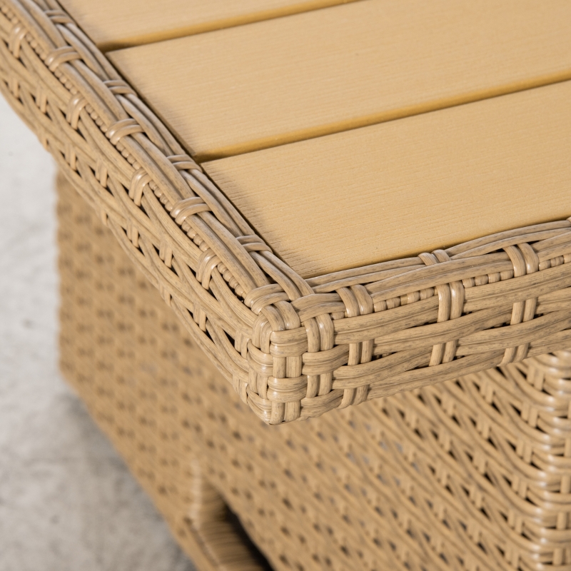 Best 4 PCS Outdoor PE Rattan Sofa Set, Patio Twin Wicker Aluminium Frame Conversation Furniture w/ Adjustable Wood Grain Plastic Table-top Table & Thick Cushion for Garden, Backyard, Lawn, Khaki - Image 9