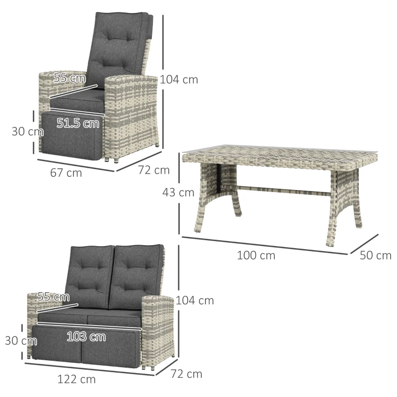 Best 4 Piece Rattan Garden Furniture Set Outdoor Sofa Sectional Set with Glass Top Table for Poolside, Light Grey - Image 3