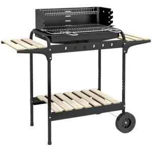 Best Charcoal Barbecue Grill with Adjustable Grill Height, Portable BBQ Trolley with Ash Catcher and Wheels for Outdoor Garden Party Cooking, Black