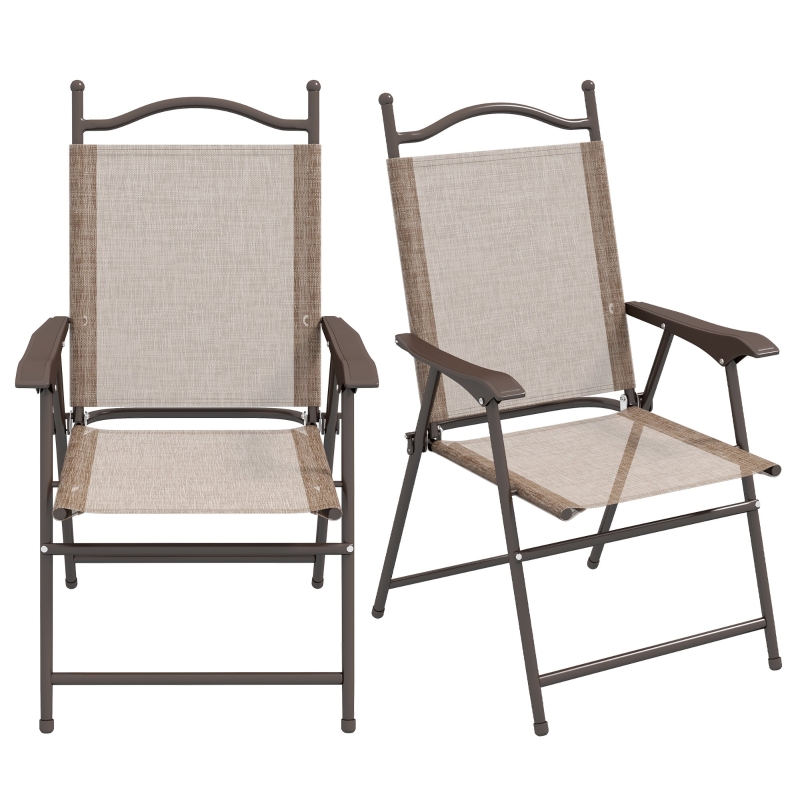 Best Set of Two Folding Garden Chairs, with Fabric Mesh Seats - Mixed Brown - Image 11