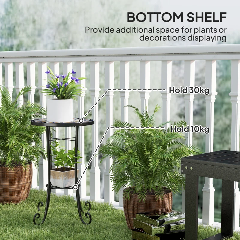 Best Mosaic Garden Table, 35.5 cm Round Outdoor Table with Shelf, Ceramic Tile Top, Small Garden Side Table Bistro Table End Table Plant Stand for Indoor, Patio, Balcony, Orange - Image 5