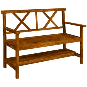 Best Two-Seater Fir Wood Bench, with Bottom Shelf - Natural