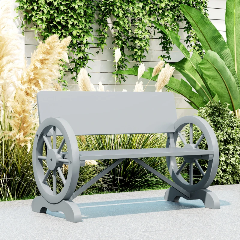 Best Fir Wood 2-Seater Outdoor Garden Wagon Wheel Bench, Grey - Image 8