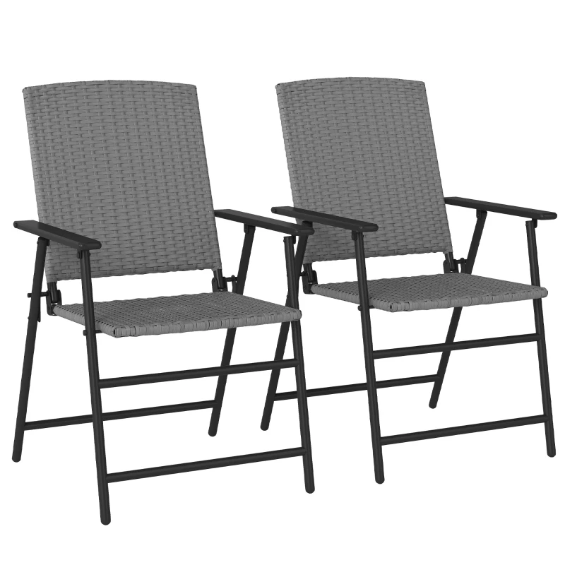 Best Set of Two Folding Rattan Seat Chairs - Grey