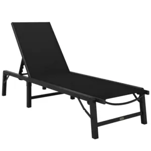 Best Folding Sun Lounger, 5-Position Adjustable Garden Chaise Lounge Sunbed, Steel Frame Reclining Chair for Beach, Porch, Patio, Camping, Black