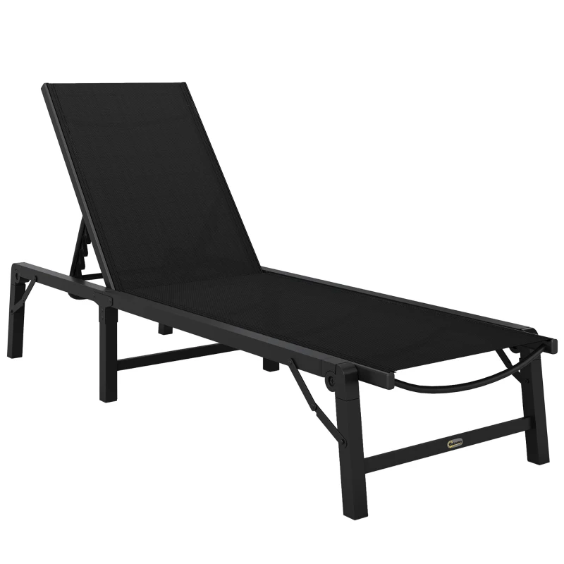 Best Folding Sun Lounger, 5-Position Adjustable Garden Chaise Lounge Sunbed, Steel Frame Reclining Chair for Beach, Porch, Patio, Camping, Black