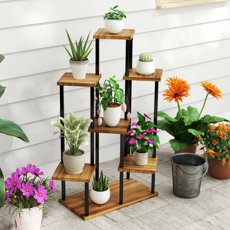 Best 7 Tier Plant Stand Indoor Outdoor, Tiered Corner Steel Wood Plant Shelf for Multiple Plants, Tall Flower Stand Display Rack for Garden Patio Balcony Living Room, Carbonised Finish - Image 8